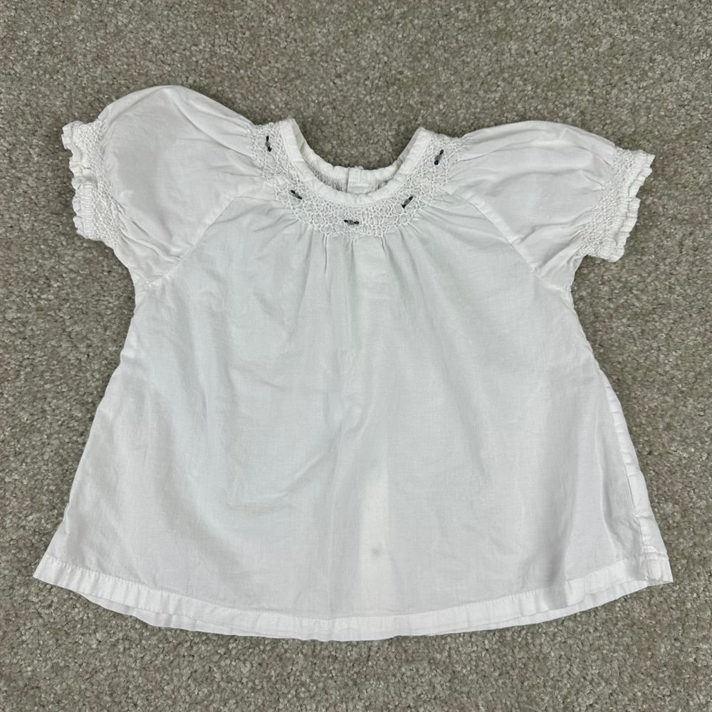 Burts Bees Kids 2T White Organic Cotton Smocked Peasant Blouse Boho Top